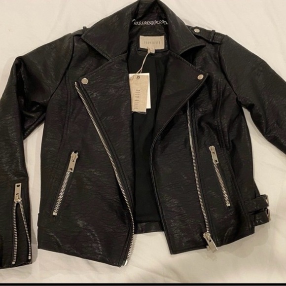Moon River Jackets & Blazers - Moon River Black FAUX Leather Jacket with Silver Details